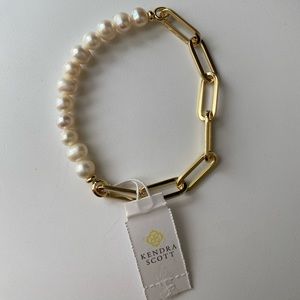 Kendra Scott Pearl & Gold Chain Link Bracelet